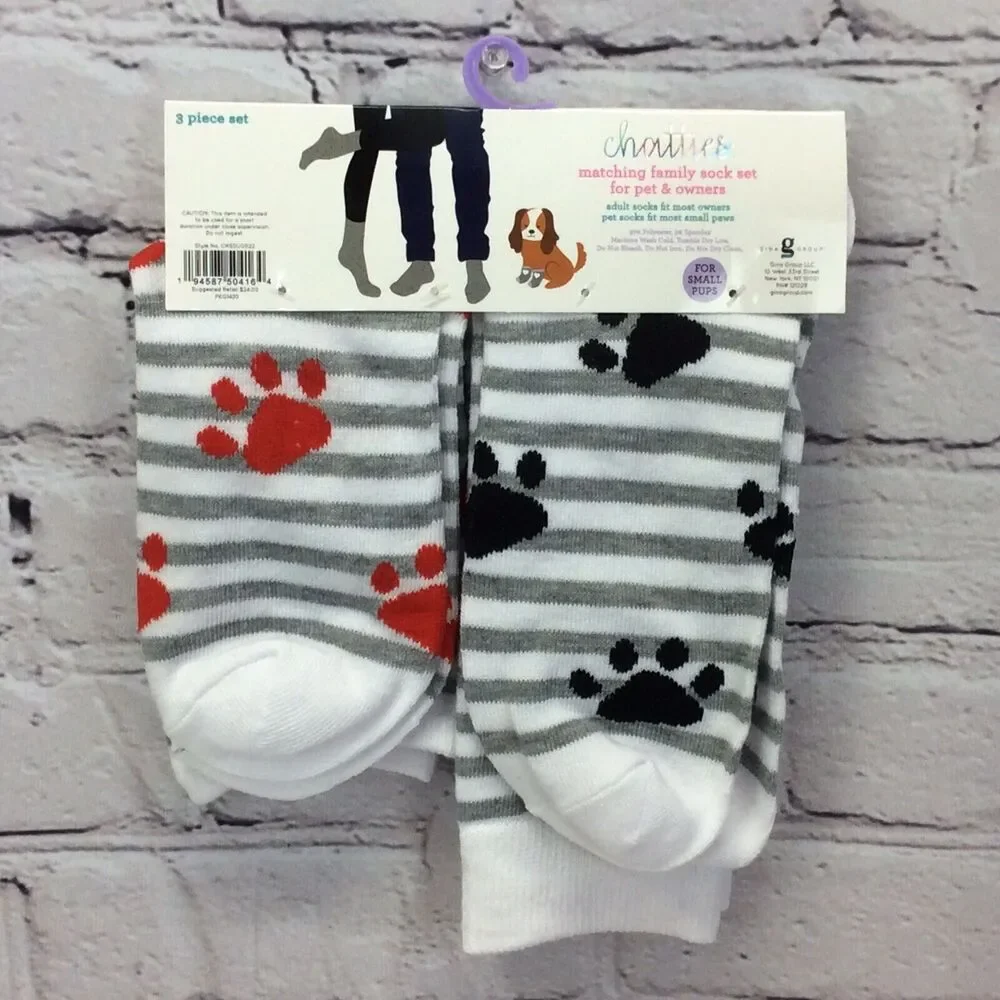 Chatties Matching Sock Set For Pet & Owner Small Pups Dad Mom Dog Cozy Pink/Gray